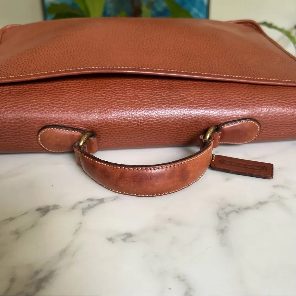 COACH Vintage Sheridan Sumter Briefcase 5268 Tan Pebble Leather Brass 90's USA